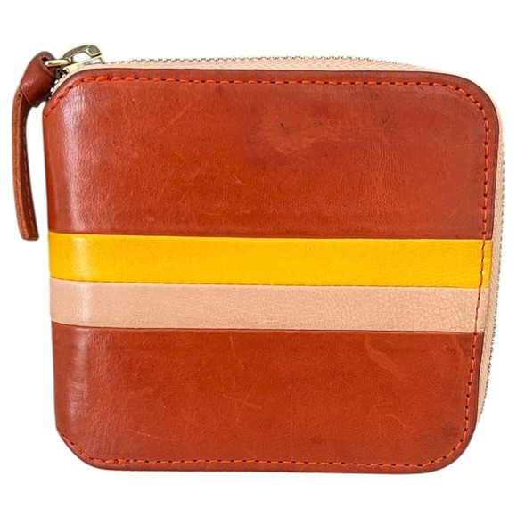 Clare V Petit Zip Wallet Cuoio Vachetta With Yellow Tan Stripe - Picture 1 of 5